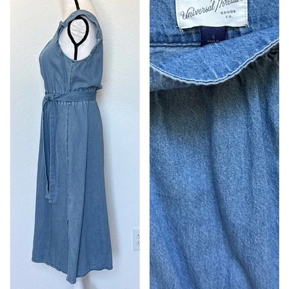 *SOLD* EUC Size S Denim Maxi Dress with Ruffled Cap Sleeves - Picture 4 of 9